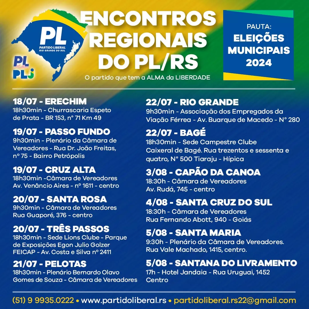 Partido Liberal do Rio Grande do Sul (PL/RS) realiza encontros regionais em preparação para a eleição municipal